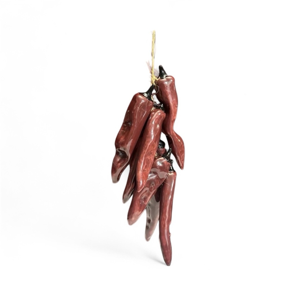 Ceramic Red Chili Pepper Ristra Hanging Southwest Kitchen Decor  6” String 19”